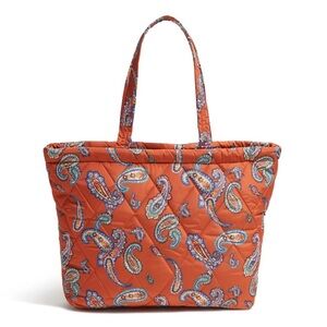 NWT: Vera Bradley Manor Paisley Quilted East West Tote Bag - Orange